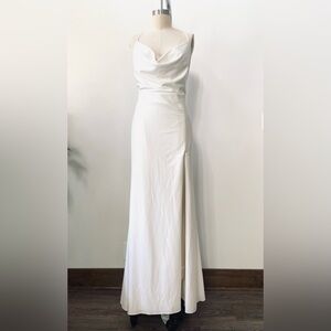 Cynthia & Sahar Kiki Cowl Neck Stretch Satin White Dress Size Large / XL CS105